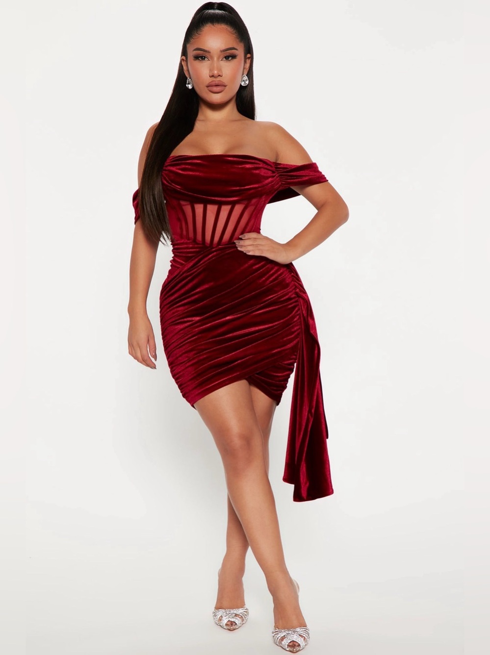 Fashion Nova Sincerely Yours Velvet Midi Dress - Burgundy